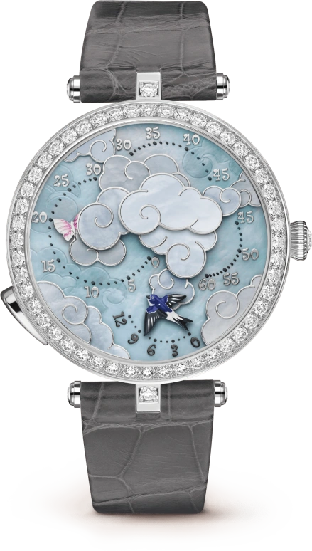 Van Cleef & Arpels,Poetic Complications® 38mm,38mm,White Gold,Blue,Automatic,Retrograde,Sapphire,Crystal Glass,VCARO8OD00