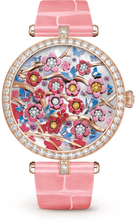 Van Cleef & Arpels,Poetic Complications® 38mm,38mm,Rose Gold,Rose,Pink Red,White,Red,Multi-Color,Automatic,Sapphire,Crystal Glass,Round,VCARPBJM00