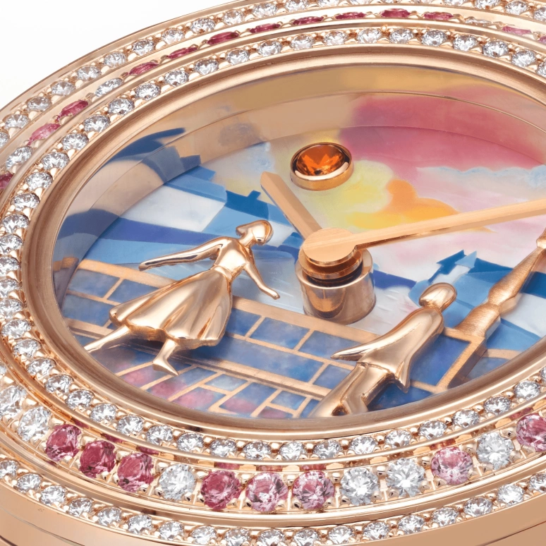 Van Cleef & Arpels,Extraordinary Dials™ 25mm,25mm,Rose Gold,Sapphire,Rose,Gold,Multi-Color,Quartz,Sapphire,Crystal Glass,Round,VCARO8WP00