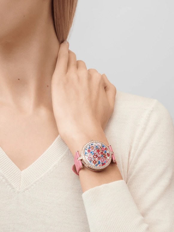 Van Cleef & Arpels,Poetic Complications® 38mm,38mm,Rose Gold,Rose,Pink Red,White,Red,Multi-Color,Automatic,Sapphire,Crystal Glass,Round,VCARPBJM00