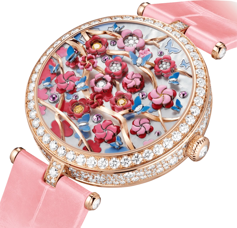 Van Cleef & Arpels,Poetic Complications® 38mm,38mm,Rose Gold,Rose,Pink Red,White,Red,Multi-Color,Automatic,Sapphire,Crystal Glass,Round,VCARPBJM00