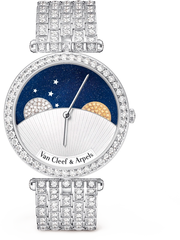 Van Cleef & Arpels,Poetic Complications® 38mm,38mm,White Gold,White,Yellow,Sapphire,Crystal Glass,Setting,Diamonds,VCARN9VL00