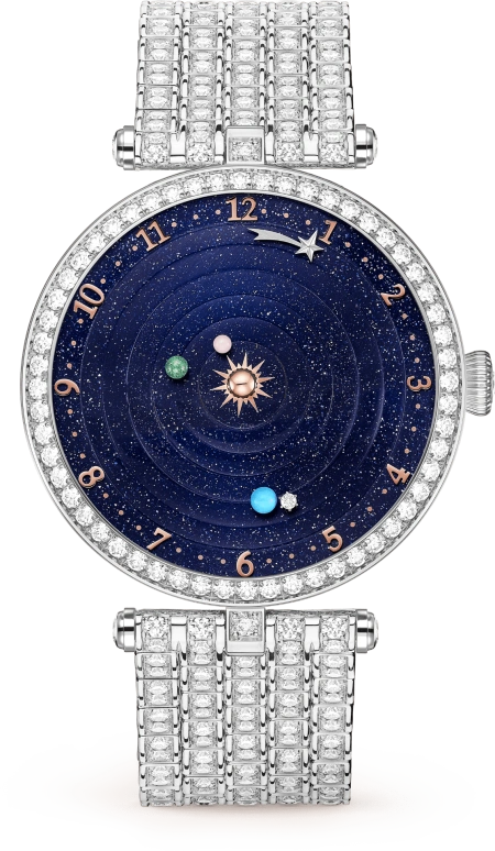 Van Cleef & Arpels,Poetic Complications® 38mm,38mm,White Gold,Turquoise,Rose,Pink Red,Green,Sapphire,Crystal Glass,Mother of Pearl,Aventurine,Turquoise,Diamonds,Enamel,VCARO8R600