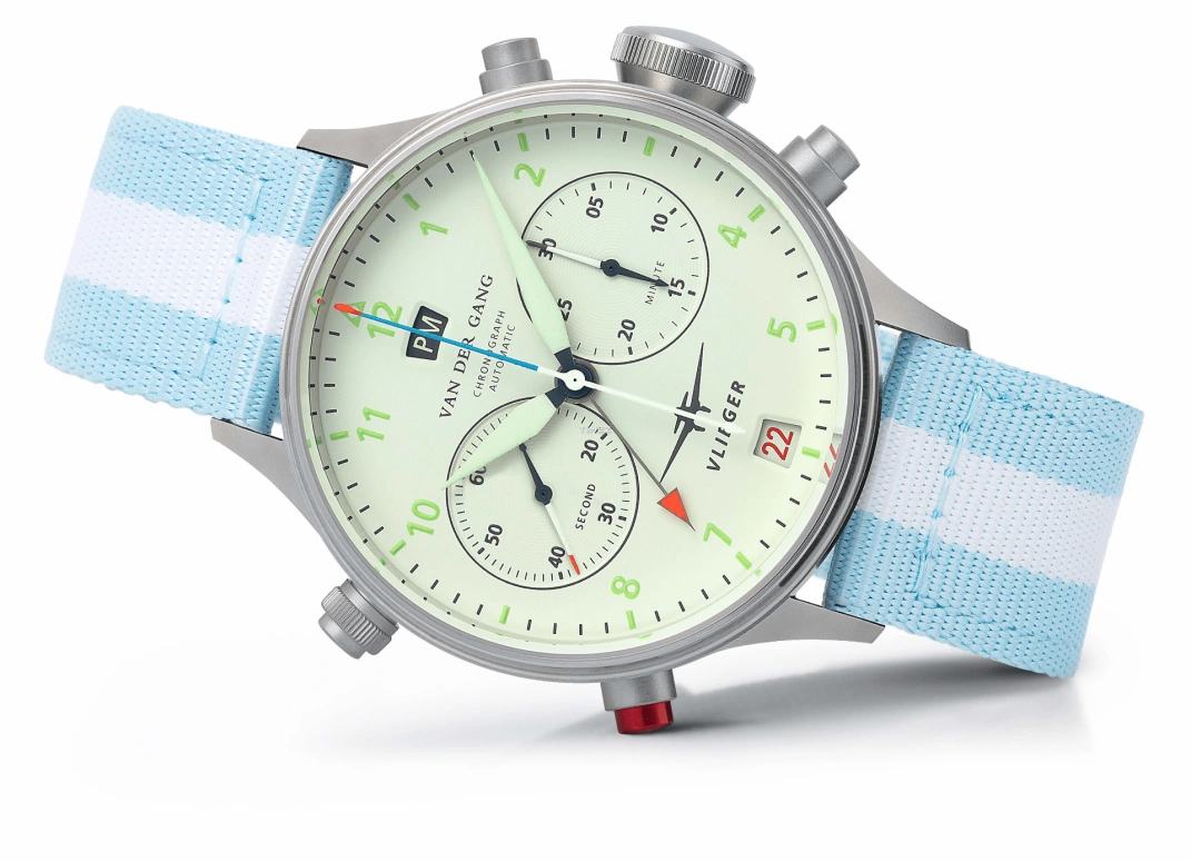 Van der Gang Watches,Vlieger 41毫米,41毫米,精钢,白色,自动上弦,计时,日历,两地时,格林尼治时间,42小时,蓝宝石,水晶玻璃,20045BW,20045BW-G