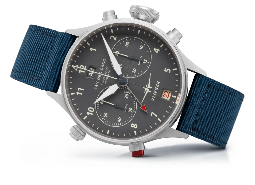 Van der Gang Watches,Vlieger 41毫米,41毫米,精钢,灰色,自动上弦,计时,日历,两地时,格林尼治时间,42小时,蓝宝石,水晶玻璃,20045BA,20045BA-T