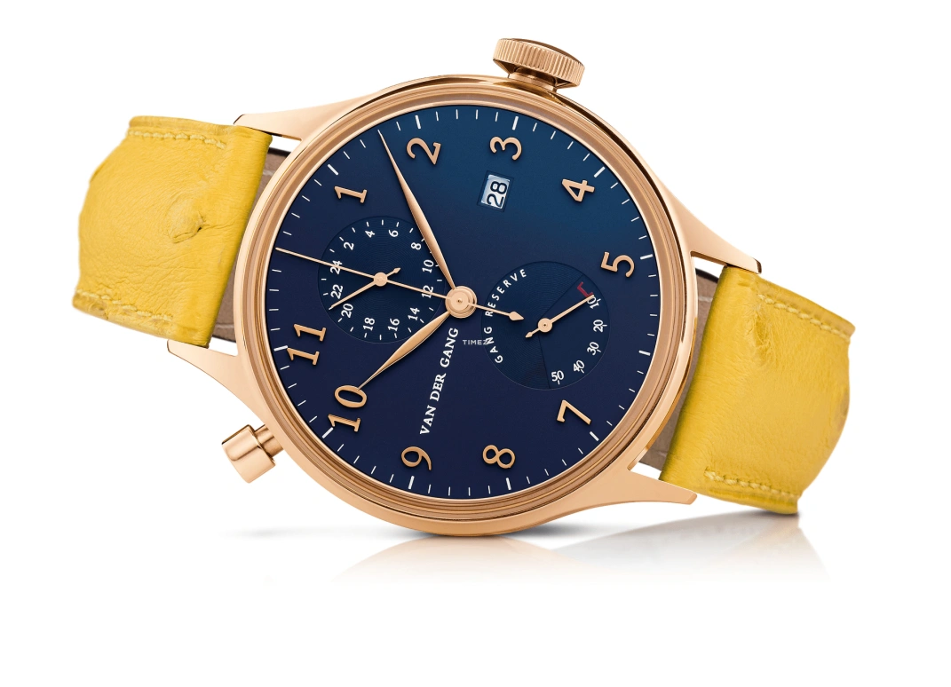 Van der Gang Watches,Classic GMT 41毫米,41毫米,玫瑰金,蓝色,自动上弦,日历,动力储存指示,两地时,20050