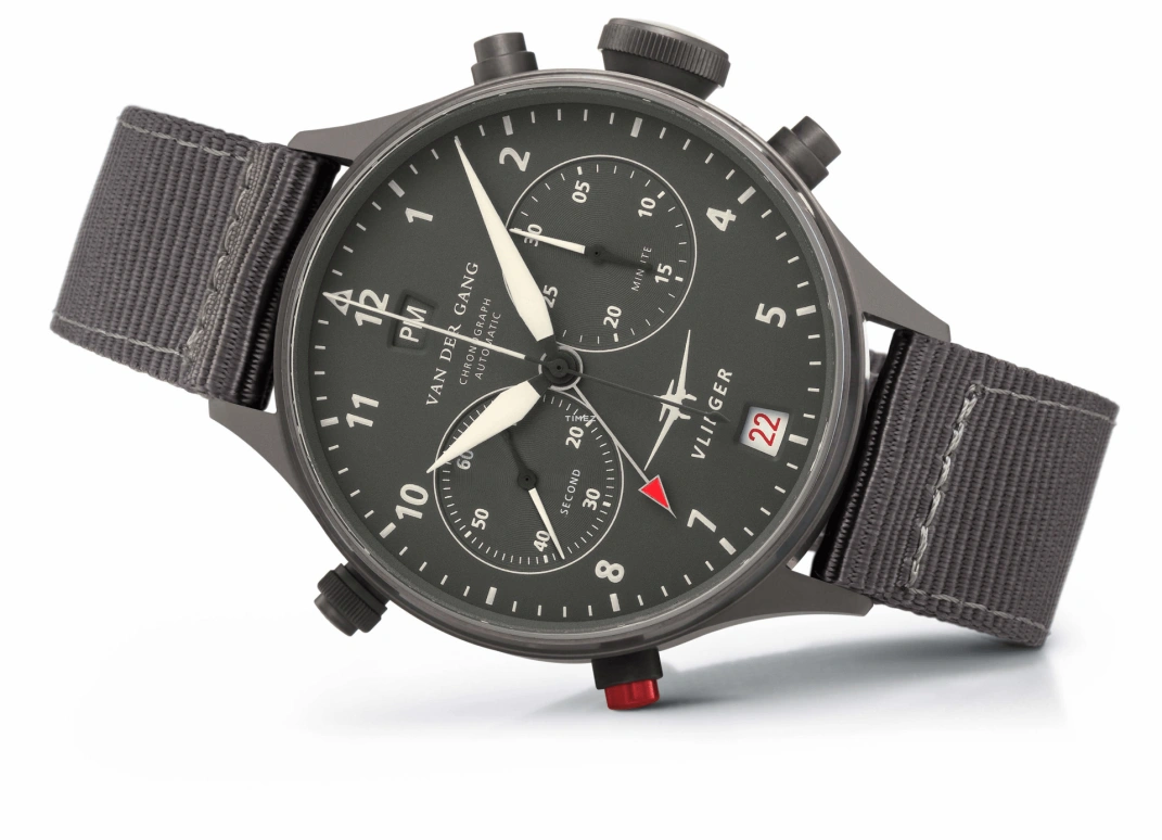 Van der Gang Watches,Vlieger 41毫米,41毫米,精钢,灰色,自动上弦,计时,日历,两地时,格林尼治时间,42小时,蓝宝石,水晶玻璃,20045ZA,20045ZA-T