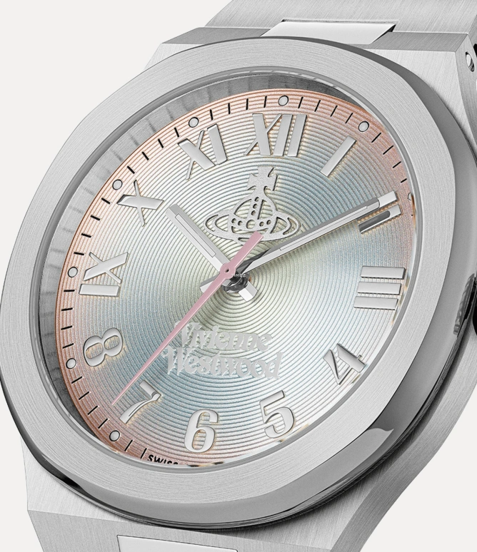Vivienne Westwood,Other 39mm,39mm,Stainless Steel,Silver,Pink,Gradient,Quartz,Hardlex,Glass,Round,VV318MTSL