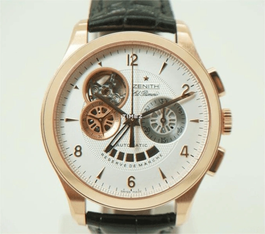 Zenith,El Primero 40mm,40mm,Rose Gold,Silver,Automatic,Chronograph,Power Reserve Indicator,18,18.0510.4021-01.C492