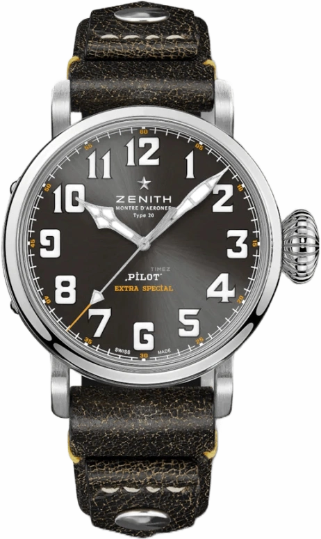 Zenith,Pilot 45mm,45mm,Stainless Steel,Grey,Automatic,Day,55hours,03,03.2434.679/20.I010