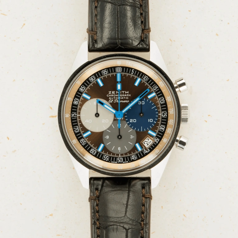 Zenith,Revival 38mm,38mm,Stainless Steel,Brown,Automatic,Chronograph,Day,03,03.F386.400/70.C807