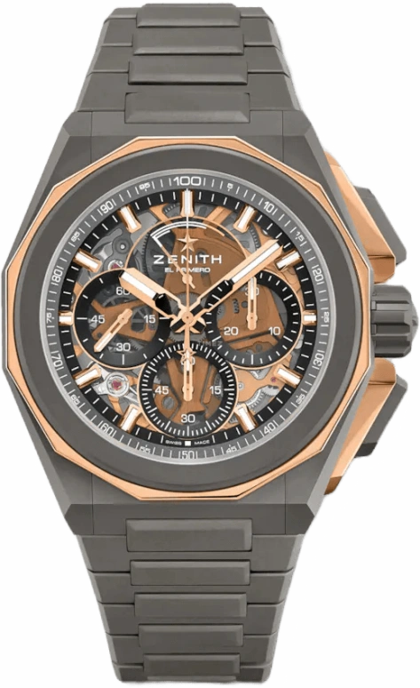 Zenith,Defy Extreme 45mm,45mm,Titanium,Rose Gold,Skeleton,Automatic,Chronograph,Day,Power Reserve Indicator,87,87.9100.9004/03.I001