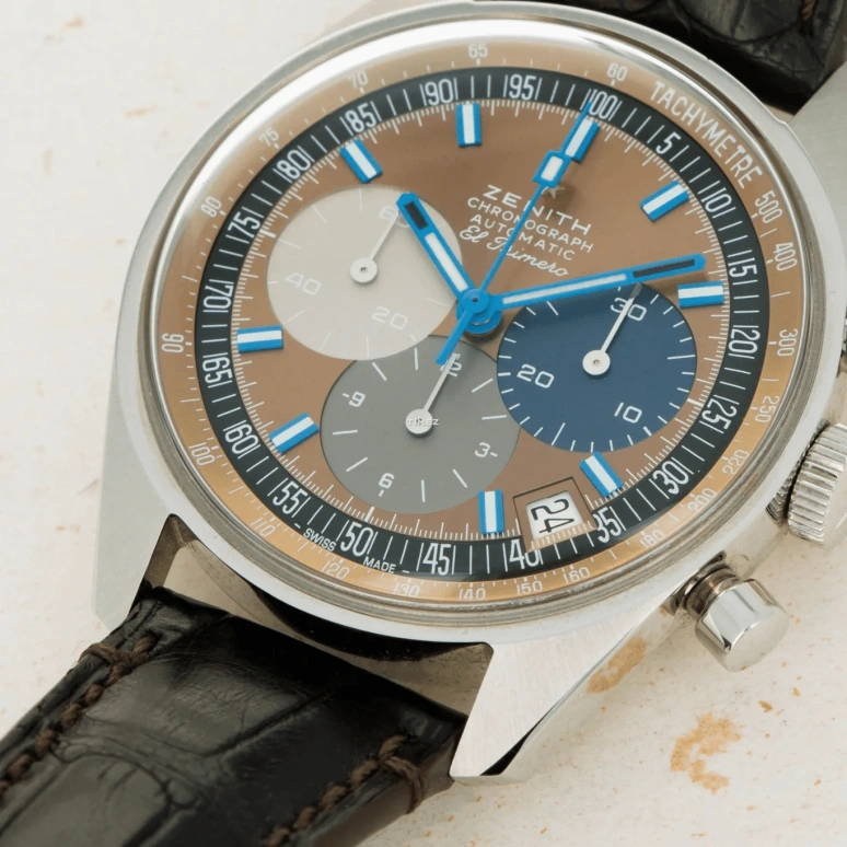 Zenith,Revival 38mm,38mm,Stainless Steel,Brown,Automatic,Chronograph,Day,03,03.F386.400/70.C807