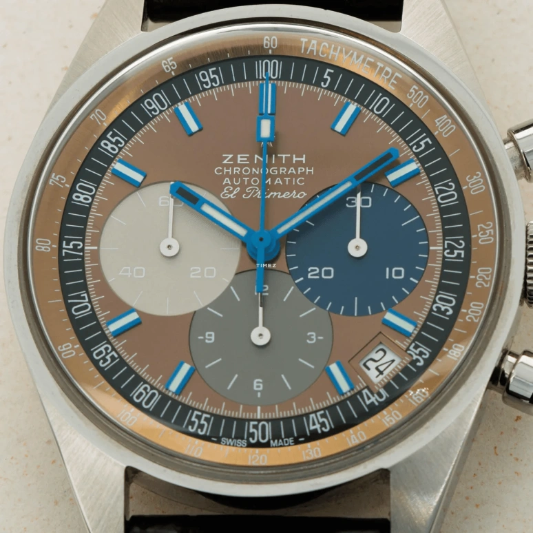 Zenith,Revival 38mm,38mm,Stainless Steel,Brown,Automatic,Chronograph,Day,03,03.F386.400/70.C807