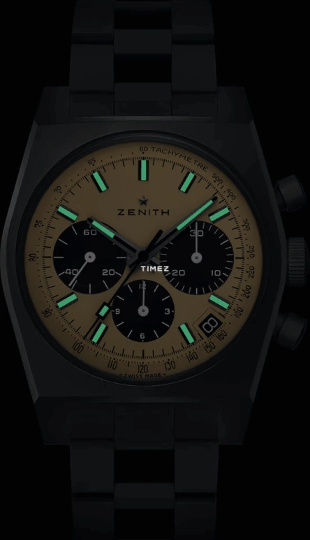 真力时,复刻版 37毫米,37毫米,钛,米黄色,黑色,自动上弦,计时,日历,97,97.L384.400/04.M384