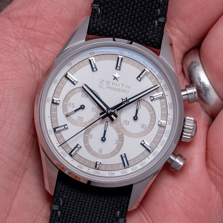 真力时,El Primero 38毫米,38毫米,不锈钢,白色,自动上弦,计时,50小时,03,03.2152.4061/80.R825