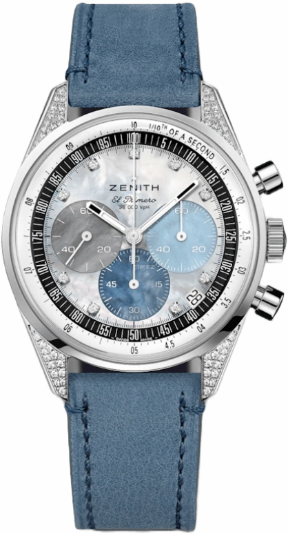 真力时,Chronomaster旗舰 38毫米,38毫米,不锈钢,白色,蓝色,灰色,自动上弦,计时,日历,16,16.3200.3600/02.C907