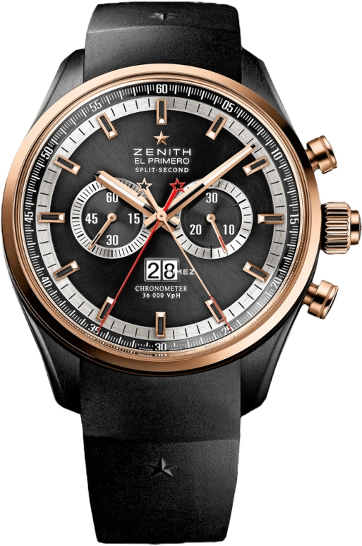 Zenith,El Primero 44mm,44mm,Rose Gold,Stainless Steel,Black,Automatic,Chronograph,Rattrapante,Big Date,78,78.2050.4026/91.R530