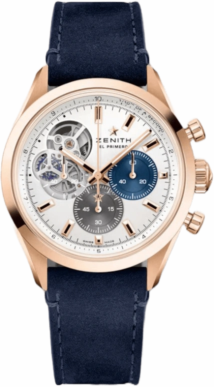 Zenith,El Primero 39.50mm,39.50mm,Rose Gold,Silver,Automatic,Chronograph,Column Wheel,18,18.3300.3604/69.C922