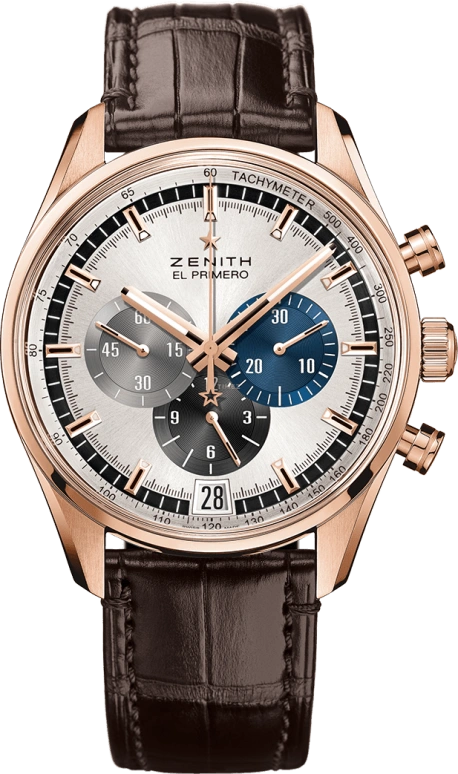 Zenith,El Primero 42mm,42mm,Rose Gold,Silver,Automatic,Chronograph,Day,18,18.2043.400/69.C494