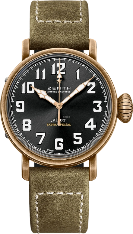 Zenith,Pilot 40mm,40mm,Bronze,Black,Automatic,55hours,In-house Caliber,29,29.1940.679/21.C800