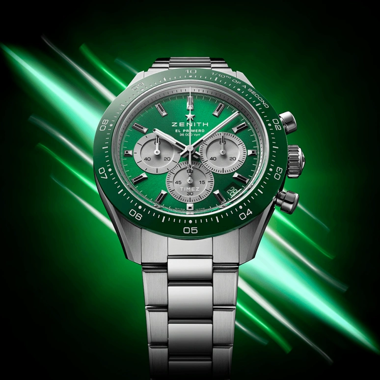 真力时,Chronomaster运动 41毫米,41毫米,不锈钢,绿色,自动上弦,计时,日历,03,03.3108.3600/57.M3100