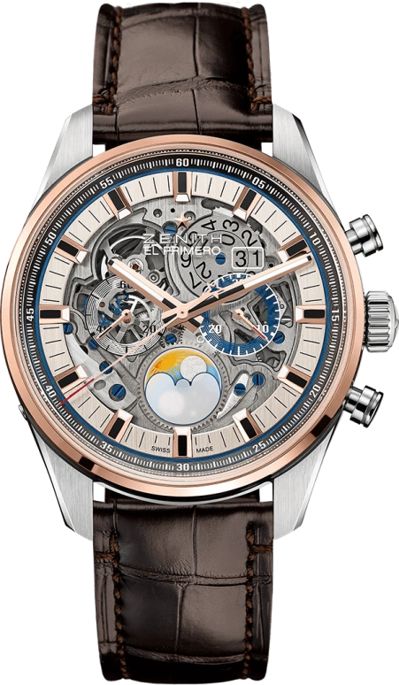 Zenith,Chronomaster 46mm,46mm,Pink Gold,Stainless Steel,Skeleton,Silver,Automatic,Chronograph,Big Date,Day / Night Indication,51,51.2530.4047/78.C810