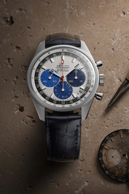 真力时,Chronomaster旗舰 38毫米,38毫米,精钢,夜光,白色,蓝色,自动上弦,50小时,自制机芯,03,03.Z386.400/60.C843