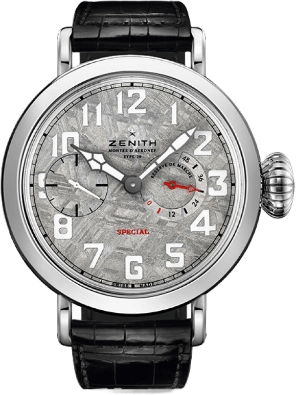 Zenith,Pilot ,White Gold,Grey,Handwound,Power Reserve Indicator,46hours,04,04.2421.5011/17.C714