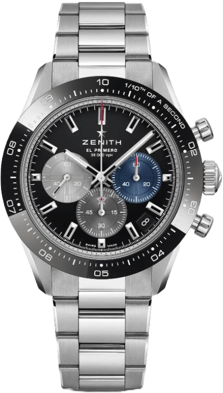 Zenith,Chronomaster Sport 41mm,41mm,Ceramic,Stainless Steel,Black,Automatic,Chronograph,Day,03,03.3100.3600/21.M3100